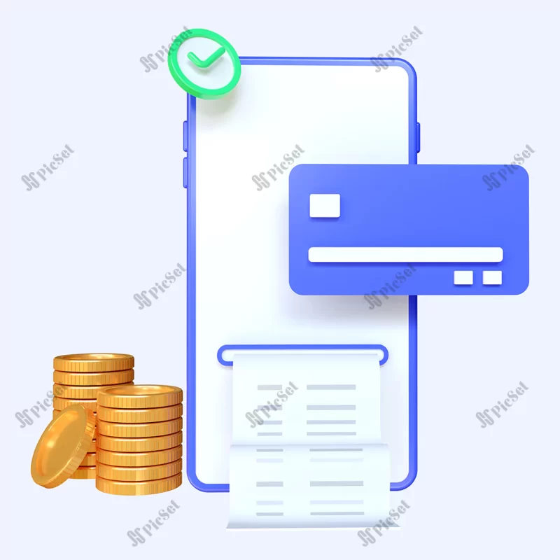 3d online payment concept transaction receipt online payment icon ecommerce market online shopping / مفهوم پرداخت آنلاین، رسید تراکنش، خرید، سکه، موبایل، سه بعدی، کارت بانکی و اعتباری