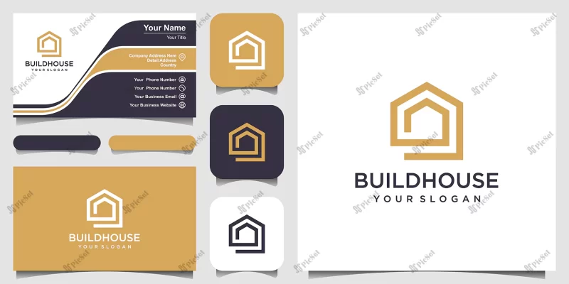 build house logo with line art style home build abstract logo business card design / کارت ویزیت مربع با لوگوی خانه