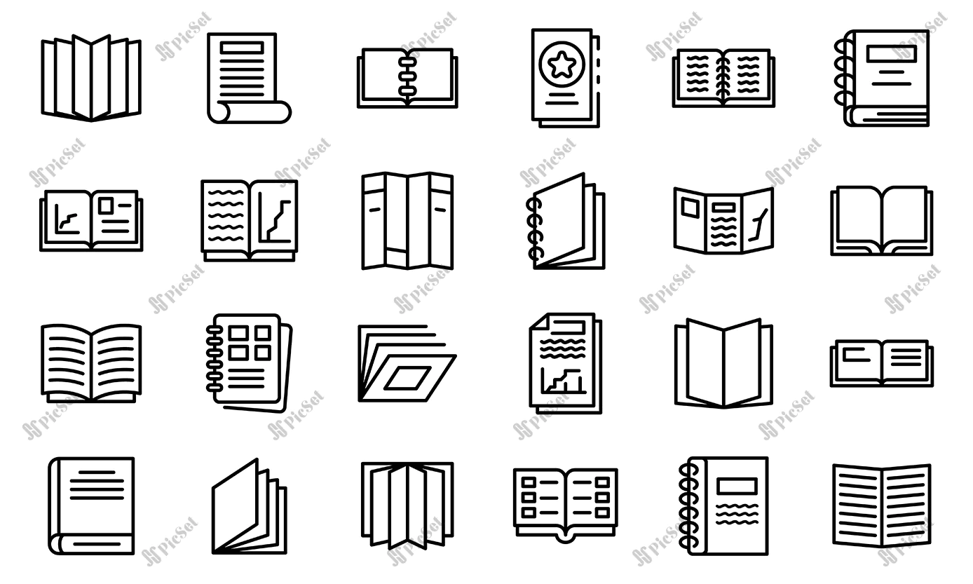 catalogue icons set outline style / نمادهای کاتالوگ، آیکن کتاب