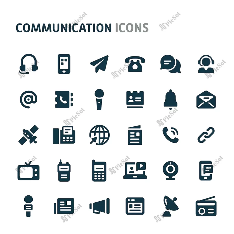 communication icon set fillio black icon series / آیکون های ارتباطی، تلفن، هدفون، فکس، موبایل