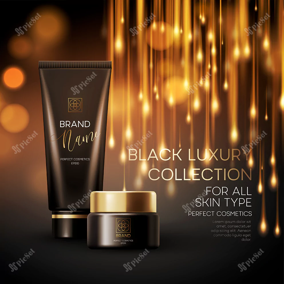 cosmetics products with luxury collection composition blurred bokeh background / محصولات آرایشی با پس زمینه بوکه مات
