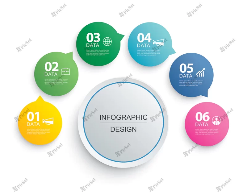 infographics circle timeline with 6 number data template vector illustration abstract background / جدول زمانی دایره اینفوگرافیک