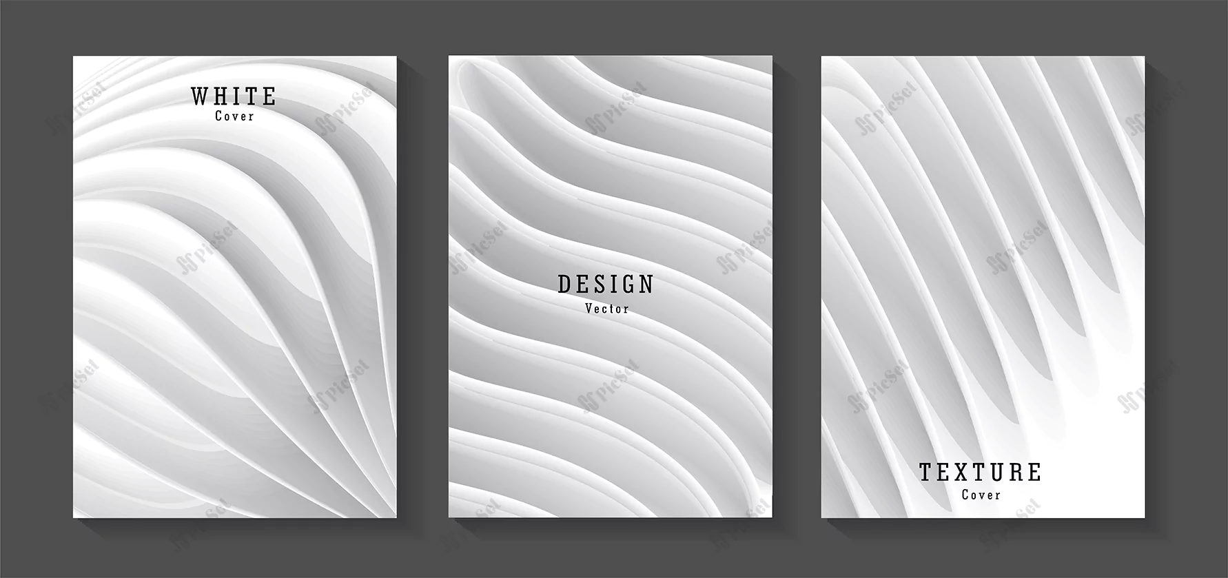 set white monochrome posters with 3d elements forming realistic structure architecture / مجموعه بگراند، پوسترهای تک رنگ سفید با عناصر سه بعدی