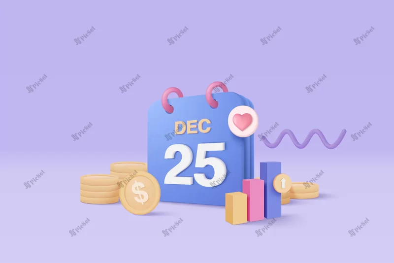 3d calendar marked date successful new idea excellent business event date creative solution concept 3d vector render background 3d goal bank finance investment money / تقویم سه بعدی تاریخ، پس زمینه هدف سرمایه گذاری مالی بانک، دلار و سکه