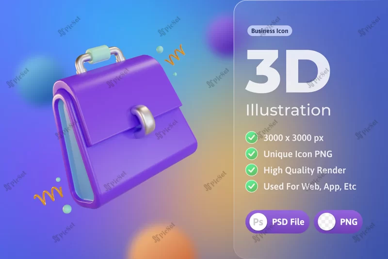 3d icon business briefcase / آیکون سه بعدی کیف تجاری