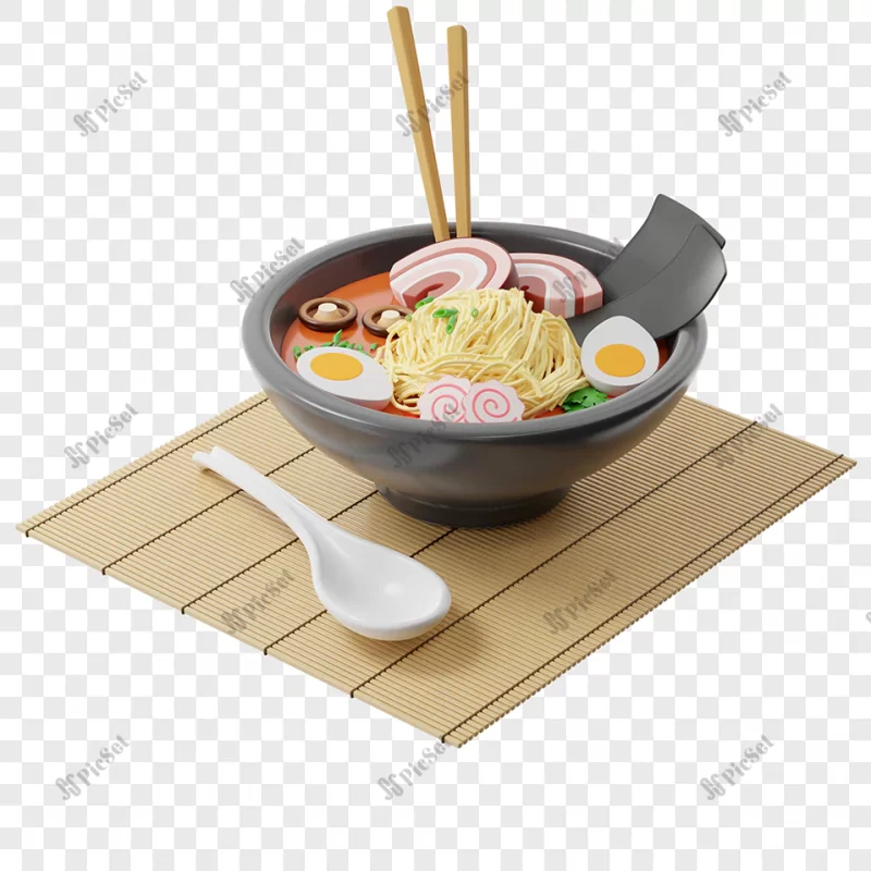 3d japanese ramen soup round plate bamboo mat chopsticks soup spoon / سه بعدی بشقاب سوپ با قاشق سوپ خوری ژاپنی
