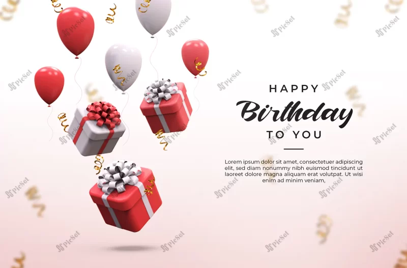 3d pink white shiny balloons gifts boxes confetti mockup / بنر جعبه های هدیه سه بعدی و بادکنک تولد و جشن