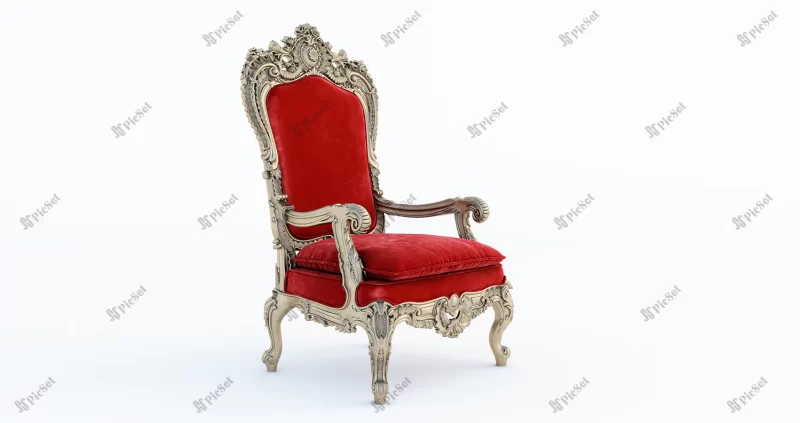 3d render classic baroque armchair throne bronze red colors isolated white background / رندر سه بعدی صندلی کلاسیک برنزی رنگ قرمز