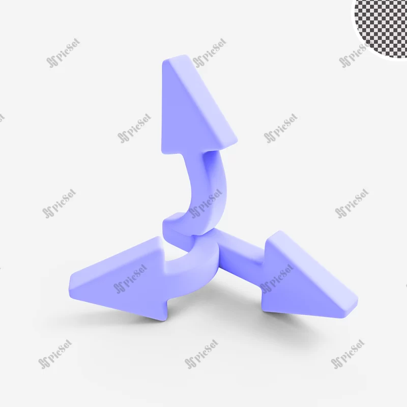 3d rendering direction purple arrow sigh direction point shape 3d illustration / سه بعدی فلش، پیکان، جهت مفهوم انتخاب و سه راهی