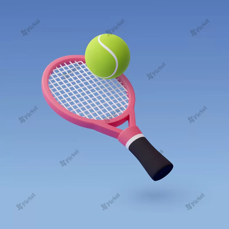 3d vector tennis racket with ball sport game competition concept / راکت تنیس سه بعدی با مفهوم مسابقه بازی ورزشی توپ