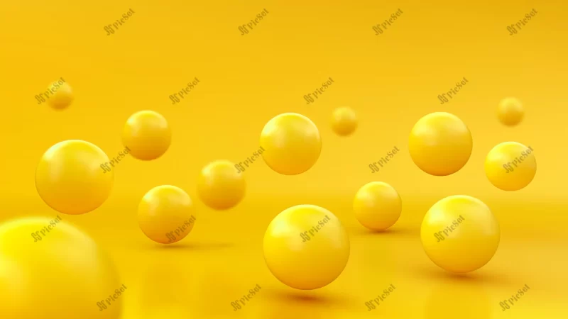 abstract background with dynamic 3d spheres yellow bubbles glossy balls modern trendy banner design / پس زمینه توپ های زرد براق