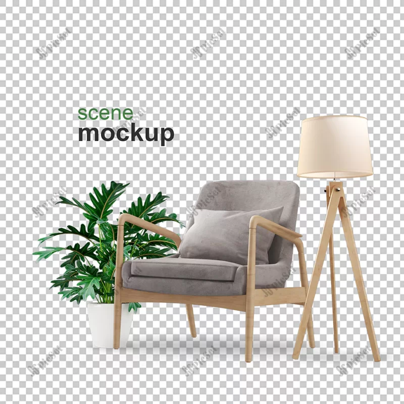 armchair plant mockup 3d rendering / سه بعدی صندلی گیاه آباژور