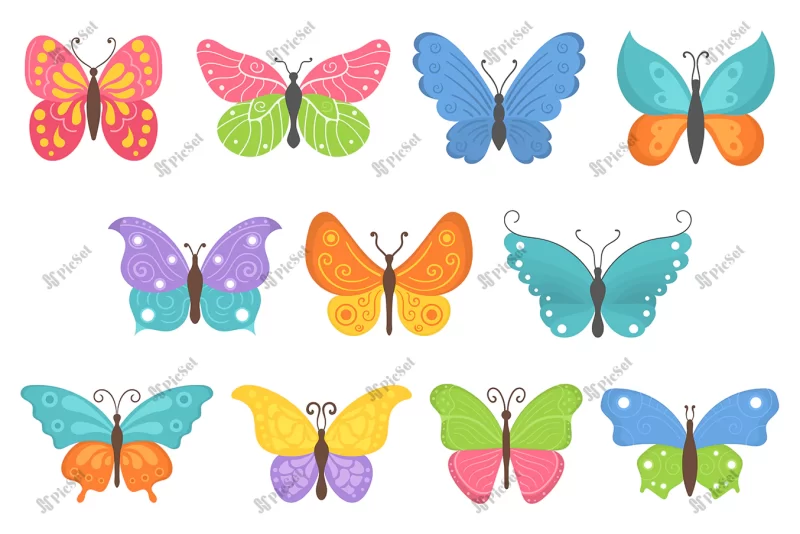 beautiful flying insects summer butterfly colorful butterflies cartoon flat style / حشرات، پرنده، پروانه های رنگارنگ کارتونی
