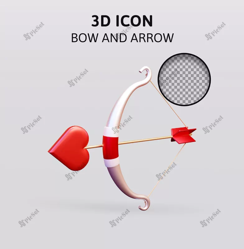 bow heart arrow 3d rendering illustration / سه بعدی پیکان قلب کمان