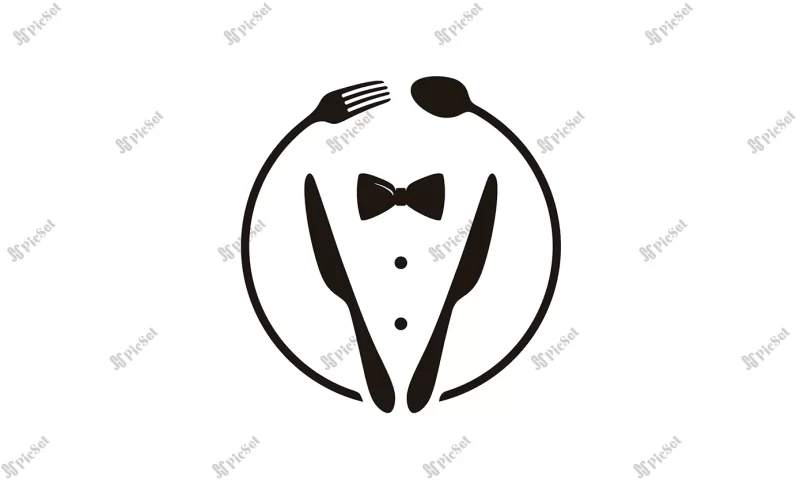 bow tie tuxedo utensil restaurant logo / پاپیون ظروف لوگو رستوران