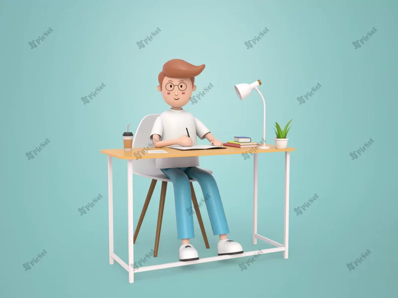 business man illustration / تصویر مرد در حال نوشتن سه بعدی