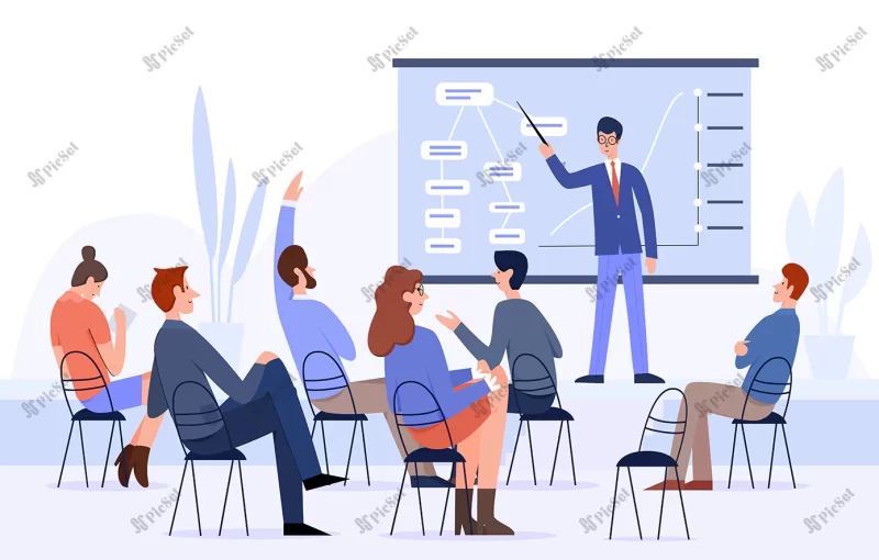 business meeting people conference flat vector illustration / کنفرانس افراد، ملاقات تجاری، آموزشی