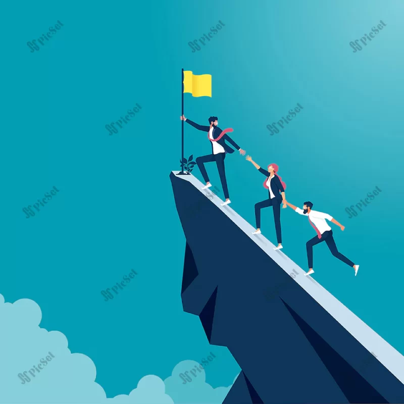 business people climb top mountain leader helps team climb cliff / رهبر مرد به بالا رفتن از کوه کمک می کند تا تیم از صخره بالا برود