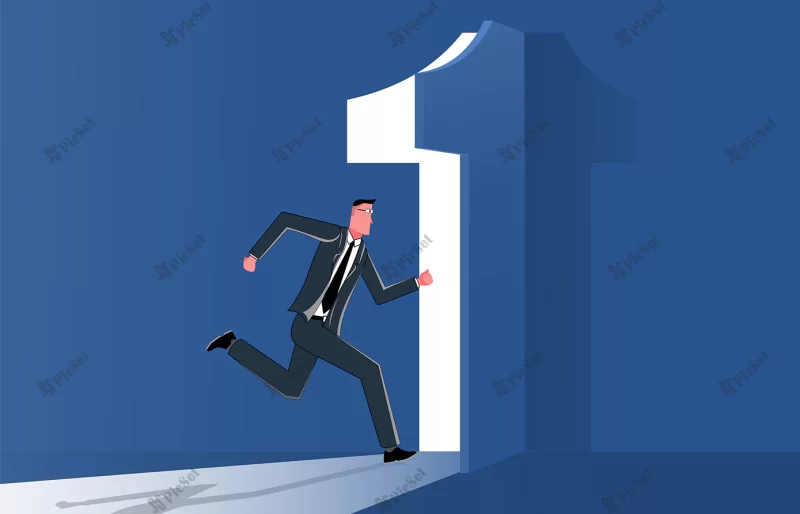 businessman runs through open door which symbolizes success business activity / مرد از در باز می دود که نماد موفقیت فعالیت تجاری است