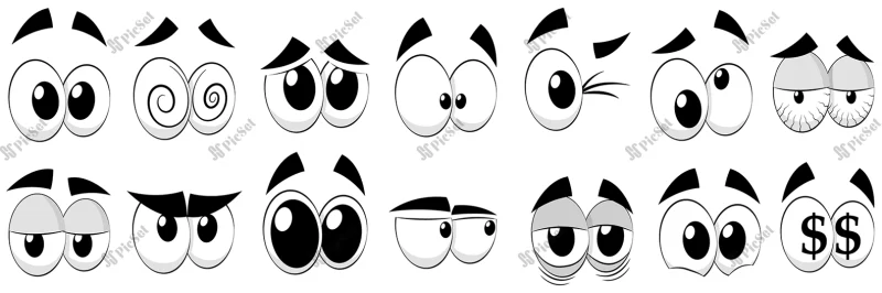 cartoon eyes isolated white background variety expressions with anger sadness surprise happiness vector illustration / چشم کارتونی با عصبانیت غم و اندوه شگفت زده شادی