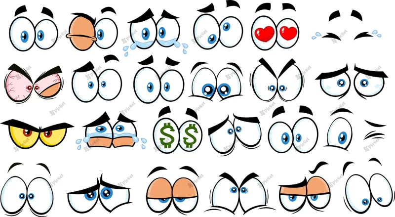 cartoon funny eyes vector collection set isolated white background / چشم های خنده دار کارتونی