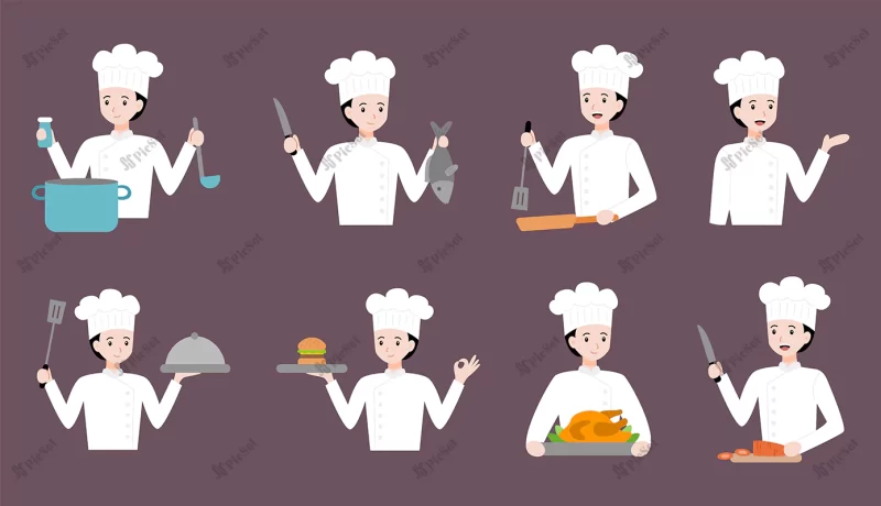 chef illustration with different pose vector flat concept / سرآشپز با ژست های مختلف