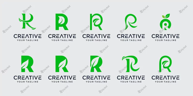 collection letter r logo icon set design business leaf nature pure /لوگو حرف r نماد کسب و کار، برگ طبیعت خالص