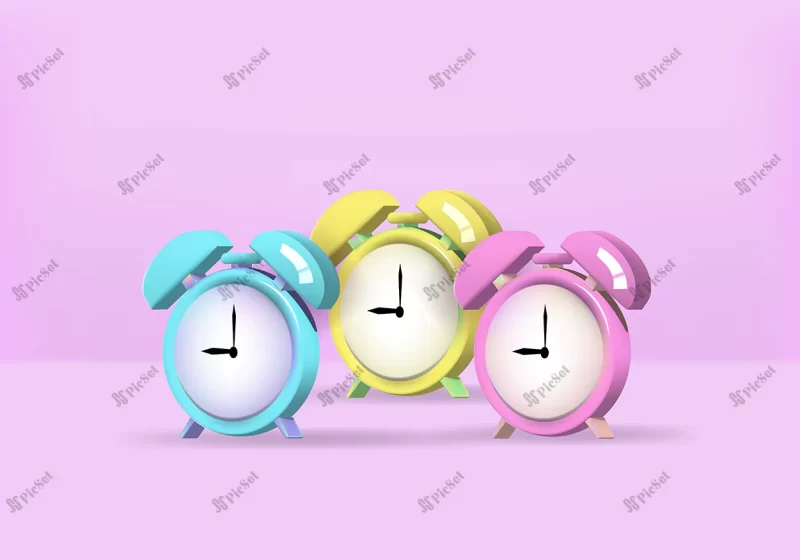 colorful 3d cute alarm clock vector illustration / ساعت زنگ دار سه بعدی