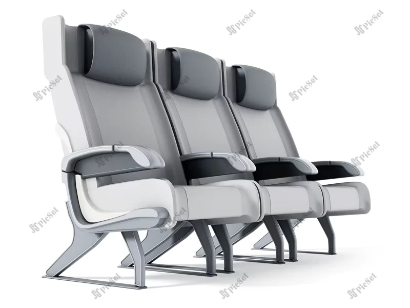 commercial airplane seats with armrests isolated white 3d illustration / صندلی هواپیمای سه بعدی