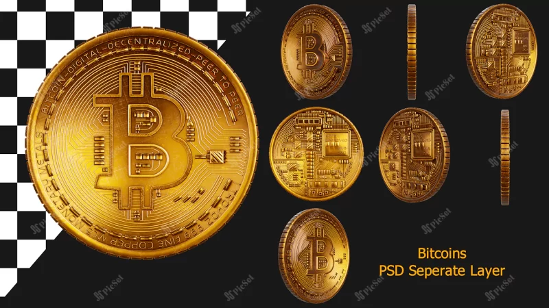 cryptocurrency collection set golden bitcoin / ارزهای دیجیتال بیت کوین طلایی سه بعدی