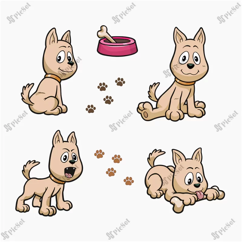 cute cartoon dog poses vector illustration clipart / سگ با ژست های کارتونی زیبا