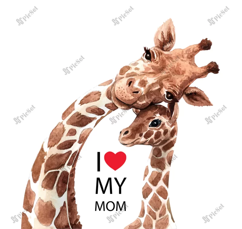 cute giraffe mom baby watercolor / آبرنگ بچه مامان زرافه ناز