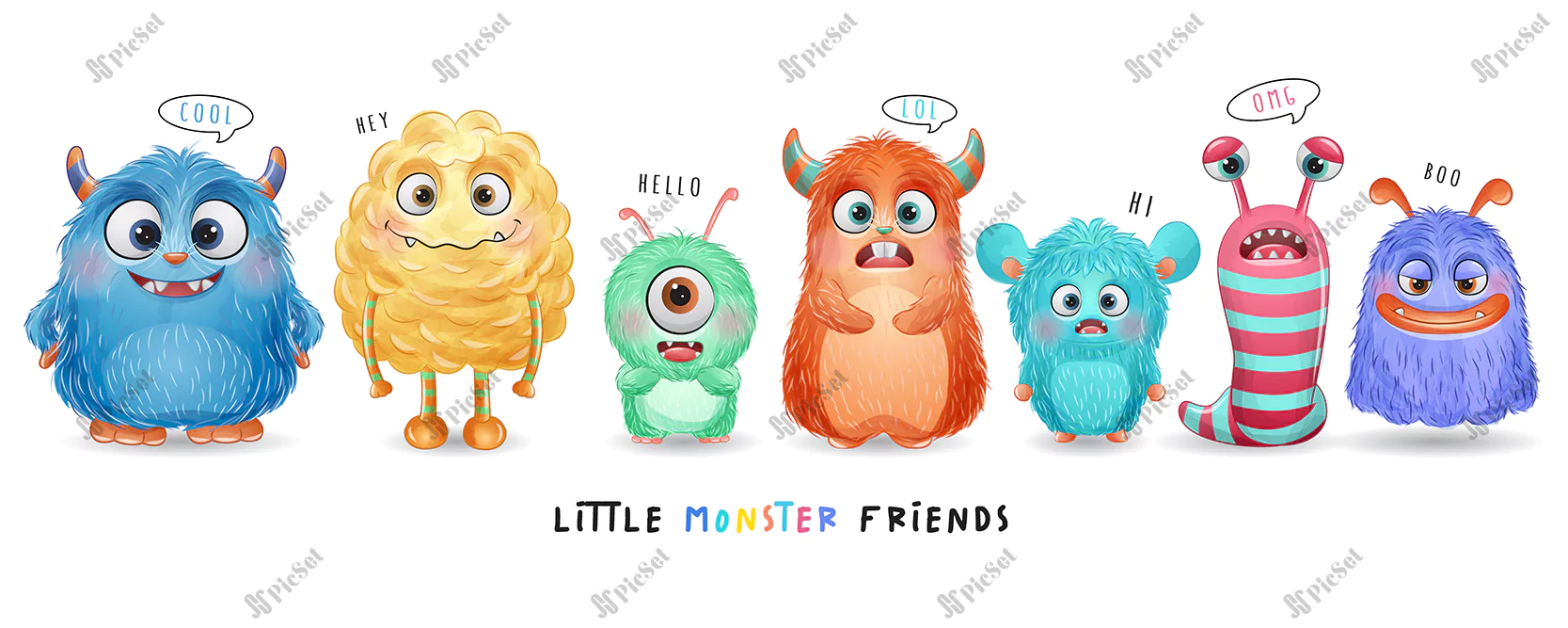 cute little monster with watercolor illustration / هیولای حیوانات کوچک زیبا با تصویر آبرنگ