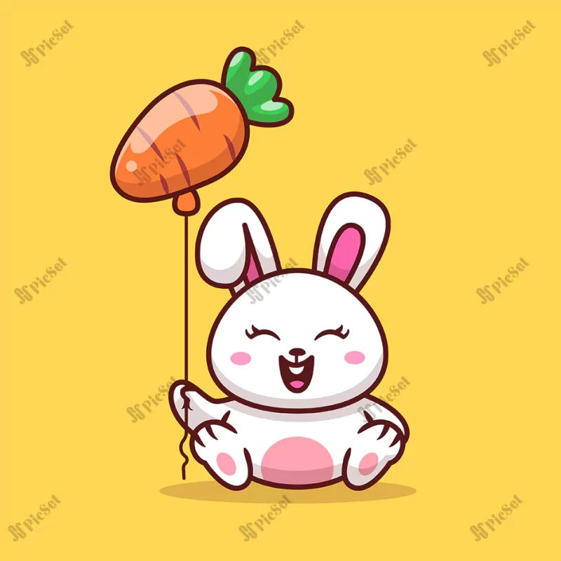 cute rabbit holding carrot balloon cartoon illustration / خرگوش با بادکنک هویج