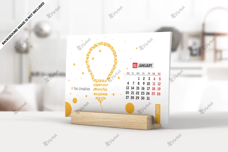 desk calendar with pages wood stand mockup / موکاپ تقویم رومیزی با پایه چوبی