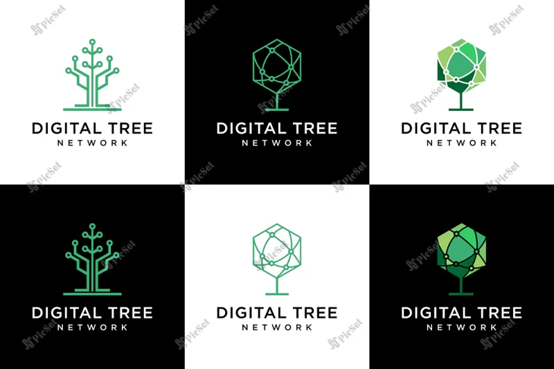 digital tree logo design technology network vector logotype / لوگو شبکه فناوری، درخت ارز دیجیتال