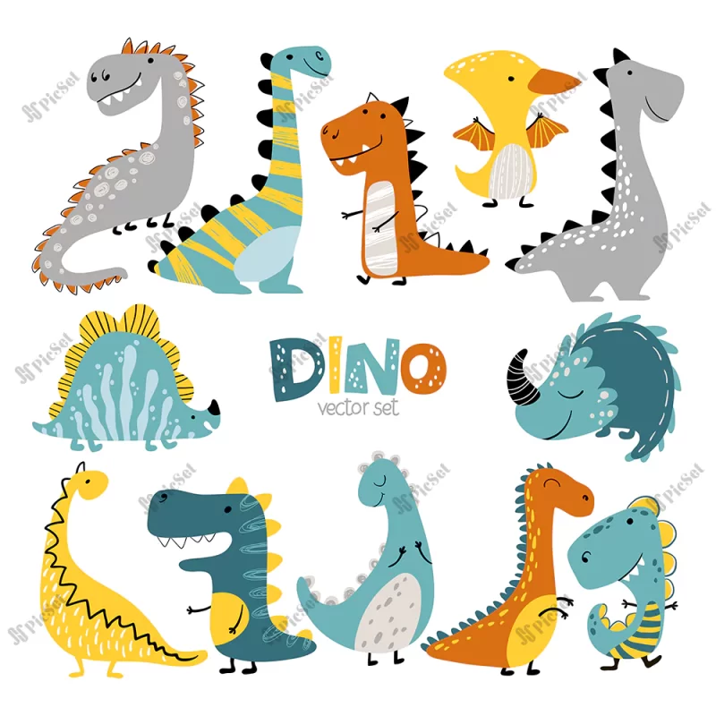 dinosaurs set cartoon scandinavian style colorful cute baby illustration is ideal childrens room / مجموعه دایناسورهای کارتونی زیبا و رنگارنگ