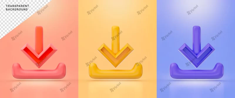 download sign red yellow purple color 3d render concept save information store data / دانلود علامت ذخیره اطلاعات سه بعدی، آیکن دانلود