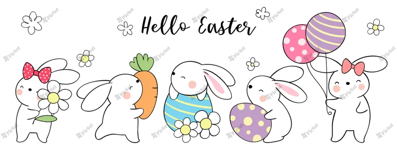 draw banner bunny with eggs easter spring / بنر عید و بهار با خرگوش و تخم مرغ