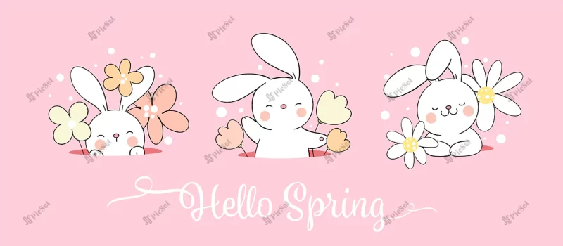 draw cute rabbit flower hole easter spring / بهار و عید با گل و خرگوش 