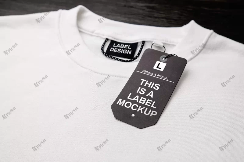 empty black label white sweatshirt logo size price blank mockup your design / موکاپ لیبل سیاه و سفید، لوگوی بلوز سفید، قیمت ماکت