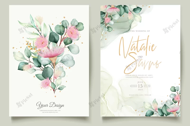 eucalyptus flower wedding invitation card set / پوستر کارت دعوت عروسی گل اکالیپتوس