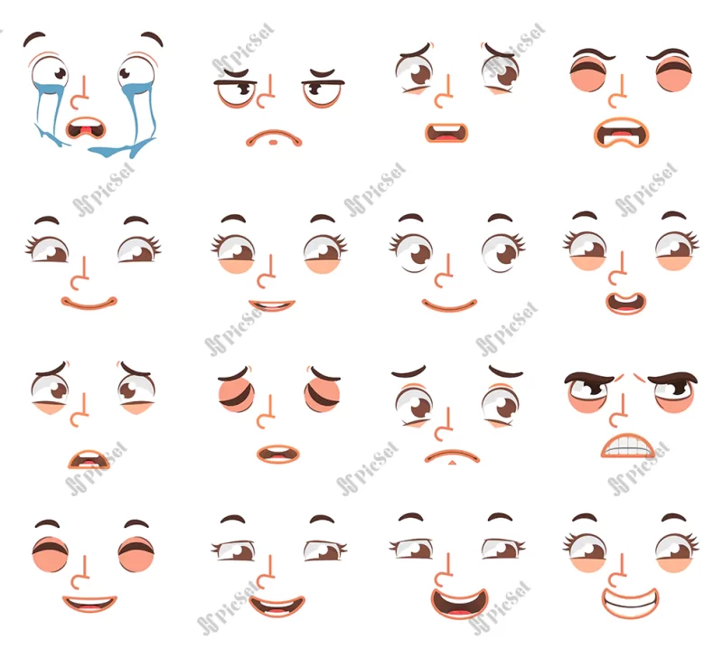 expressive eyes mouth smiling crying surprised facial expression character cartoon style / چهره کارتونی با احساسات مختلف دهان و چشم