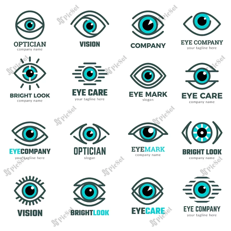 eyes symbols medical logotypes collection ophthalmological clinic focus human eye vision recent vector pictures illustration eyeball optical ophthalmology icons / نمادهای کلینیک چشم پزشکی و بینایی