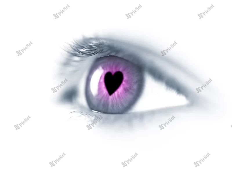 fall love young beautiful eye with heart macro / چشم زیبا با قلب