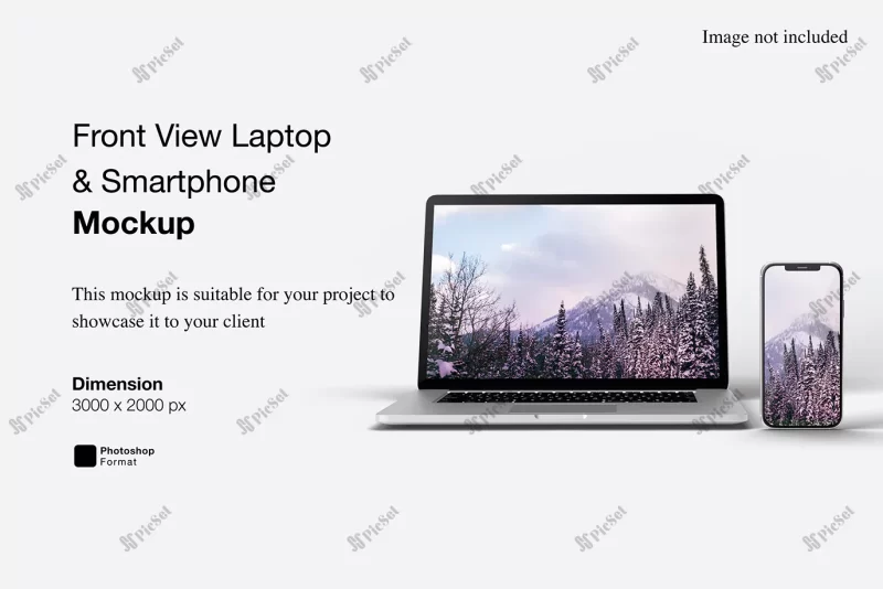 front view laptop smartphone mockup design isolated / موکاپ موبایل، گوشی هوشمند و لپ تاپ