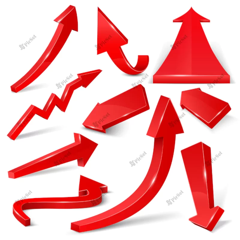 glossy red 3d arrows isolated white vector set arrow web curve direction illustration / فلش های سه بعدی قرمز براق