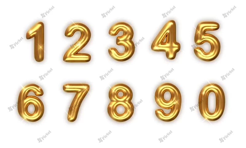 golden numbers set realistic 3d illustration golden font numbers / اعداد طلایی سه بعدی