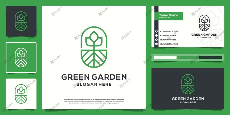 green garden e logo business card set / لوگو کاشت درخت با کارت ویزیت، باغ سبز