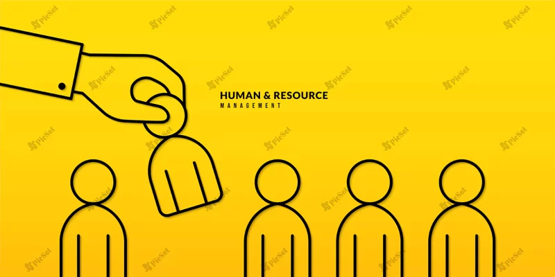 hand holding businessman yellow background human resources management concept / انتخاب افراد برای استخدام مفهوم مدیریت منابع انسانی